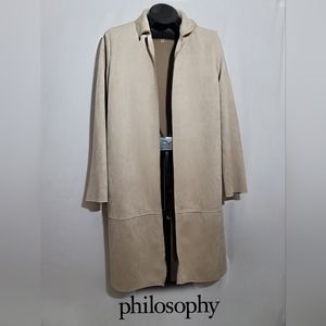 Philosophy Long Coat Pocketed Faux Leather Size Large Beige